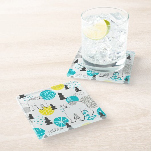 Eisbär Glasuntersetzer (Schrägansicht)