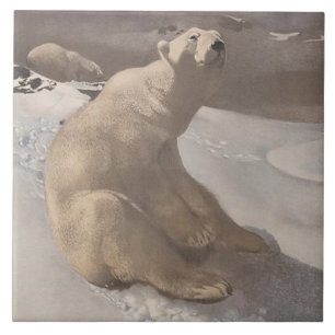 Eisbär im Schnee Vintage-Illustration grau weiß Fliese