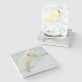 Eisbär im Sommer Steinuntersetzer (Seitenansicht)