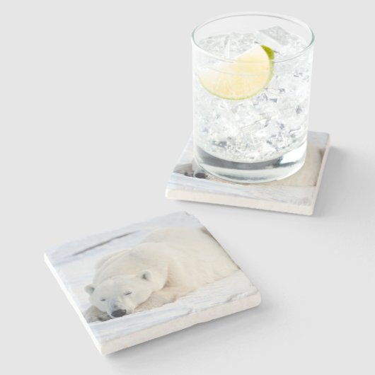 Eisbär im Winter Steinuntersetzer (Seitenansicht)