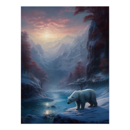 Eisbar im Winterwald Gemälde Poster (Vorderseite)