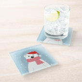 Eisbär in der Weihnachtsmannmütze, personalisiert Glasuntersetzer (Schrägansicht)