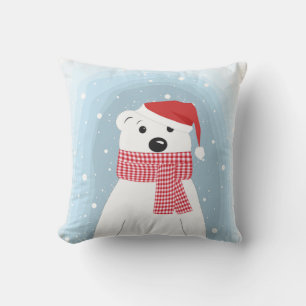 Eisbär in der Weihnachtsmannmütze, personalisiert Kissen