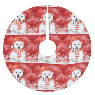 Eisbär in einer Sankt-Kappe - Weiß der Polyester Weihnachtsbaumdecke
