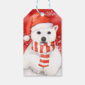 Eisbär in einer santa cap - Schneeflocken w weiß Geschenkanhänger (Rückseite)