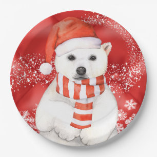 Eisbär in einer santa-Kappe - Schneeflocken mit W Pappteller