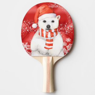 Eisbär in einer santa-Kappe - Schneeflocken mit W Tischtennis Schläger