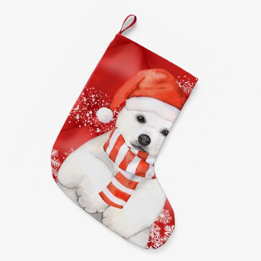 Eisbär in einer santa-Kappe - Schneeflocken mit We Kleiner Weihnachtsstrumpf (Vorderansicht (hängend))