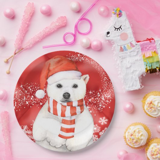 Eisbär in einer santa-Kappe - Schneeflocken mit We Pappteller (Party)