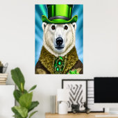 Eisbär in grünem Hut | AI Art Poster (Heimbüro)