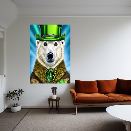 Eisbär in grünem Hut | AI Art Poster
