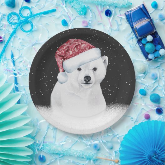 Eisbär in Schneeflocken Pappteller (Party)