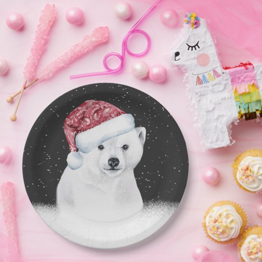 Eisbär in Schneeflocken Pappteller (Party)