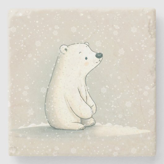 Eisbär in Schneeflocken Steinuntersetzer (Vorderseite)