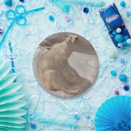 Eisbär in verschneit Vintager Darstellung Pappteller (Party)