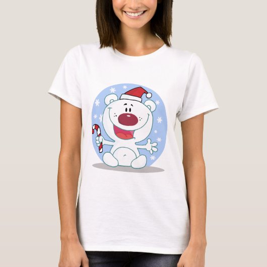 Eisbär mit Candy Cane Holiday Tshirts (Vorderseite)