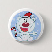 Eisbär mit Candy Cane Holiday Tshirts Button (Vorderseite)