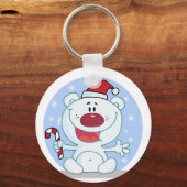 Eisbär mit Candy Cane Holiday Tshirts Schlüsselanhänger (Vorderseite)