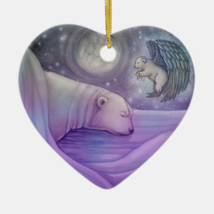 Eisbär mit Engel Weihnachtsbaumanhänger Keramik Ornament