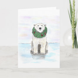 Eisbär mit Feiertags-Kranz Feiertagskarte