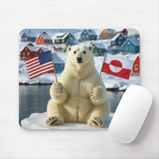 Eisbär mit grönländischen und amerikanischen Flagg Mousepad (Mit Mouse)