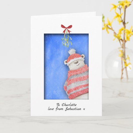 Eisbär mit Mistletoweihnachtsfest Karte (Gelbe Blume)