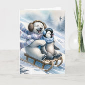 Eisbär mit Pinguin Feiertagskarte (Vorderseite)