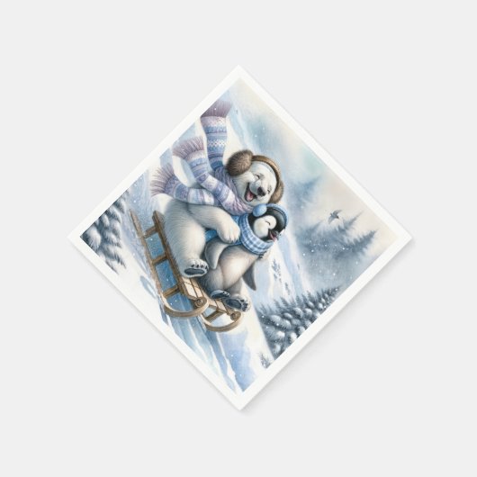 Eisbär mit Pinguin Serviette (Ecke)