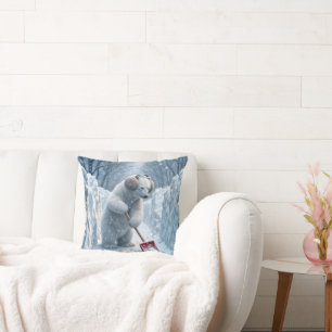 Eisbär mit roter Schneeschobe Kissen