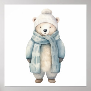 Eisbär mit Schal und Jacke Poster