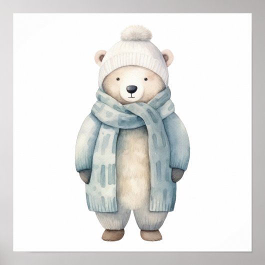 Eisbär mit Schal und Jacke Poster (Vorne)