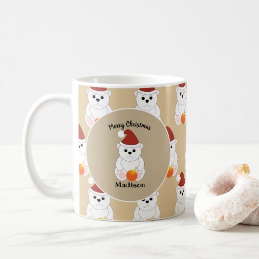 Eisbär mit Weihnachtsschmuck Persönlich Kaffeetasse (Mit Donut)