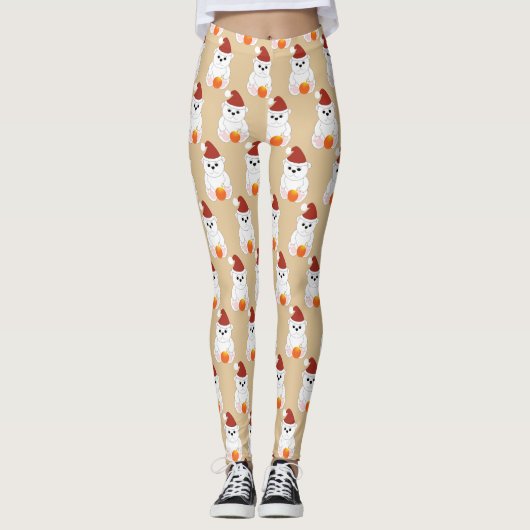 Eisbär mit Weihnachtsschmuckmuster beige Leggings (Vorderseite)