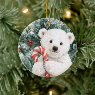 Eisbär mit Zuckerrohr Keramik Ornament