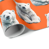Eisbär-Musterdesign auf Orange Geschenkpapier (Rolleneckpunkt)