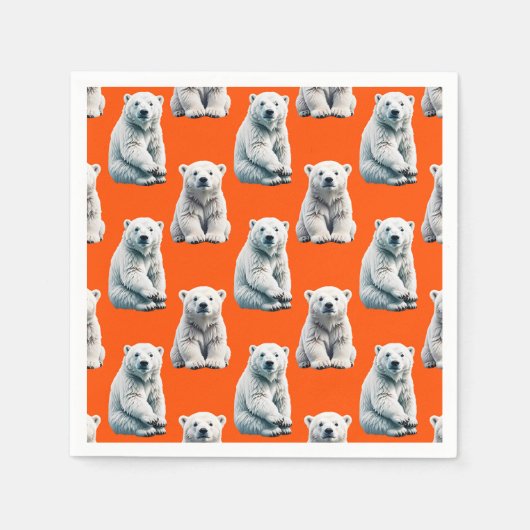 Eisbär-Musterdesign auf Orange Serviette (Vorderseite)