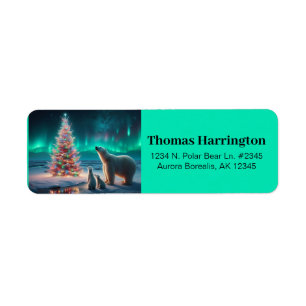 Eisbär-Mutter-Junge-Weihnachtsbaum-Aurora-Borealis