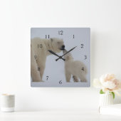 Eisbär-Mutter mit CUB Quadratische Wanduhr (Zuhause)