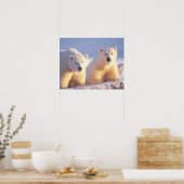 Eisbär-Mutter mit Jungtier auf Packeis Poster (Küche)