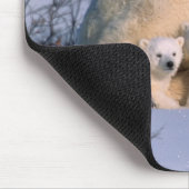 Eisbär-Mutter sitzt mit Zwillingen, Mousepad (Ecke)