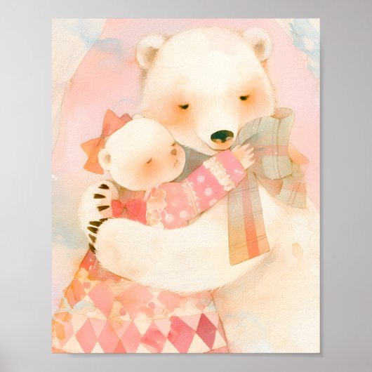 Eisbär-Mutter und -Junges kuscheln sich - Kinderzi Poster (Vorne)