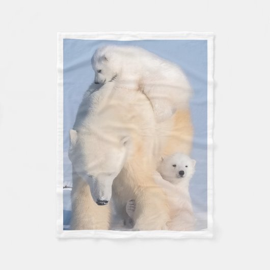 Eisbär-Mutter-und-Jungtiere-Decke Fleecedecke (Vorderseite)