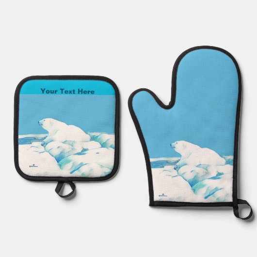 Eisbär Ofenhandschuh & Topflappen-Set (Vorderseite)