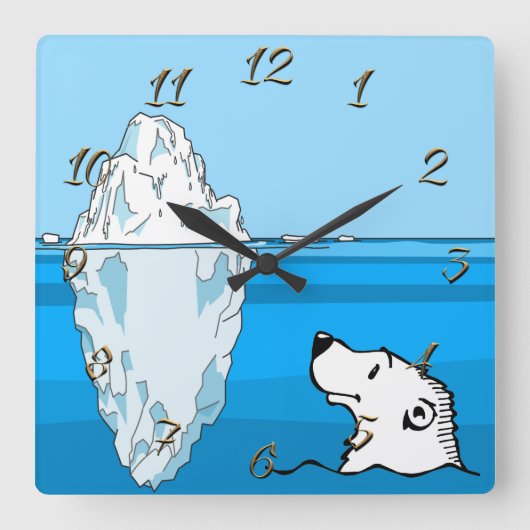 Eisbär Quadratische Wanduhr (Vorderseite)