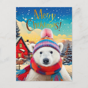 Eisbär-Santa-Mütze und -Schal Feiertagspostkarte