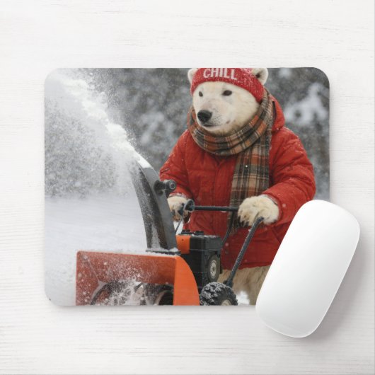 Eisbär schiebt einen Schneefräser Mousepad (Mit Mouse)