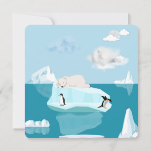 Eisbär schlafend und Pinguine auf einer Einladung. Einladung