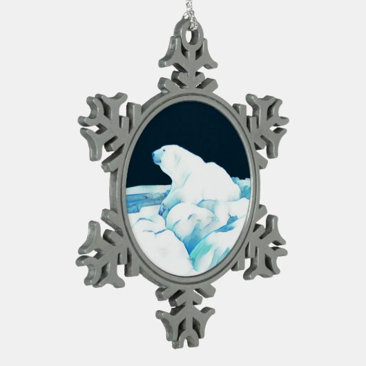 Eisbär Schneeflocken Zinn-Ornament (Links)