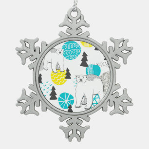 Eisbär Schneeflocken Zinn-Ornament