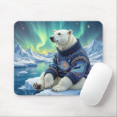 Eisbär sitzt unter Nordlichtern Mousepad (Mit Mouse)
